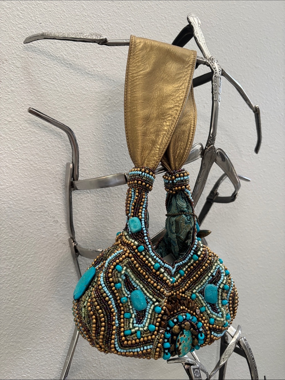 Mary Frances Beaded Turquoise & Gold Evening Bag